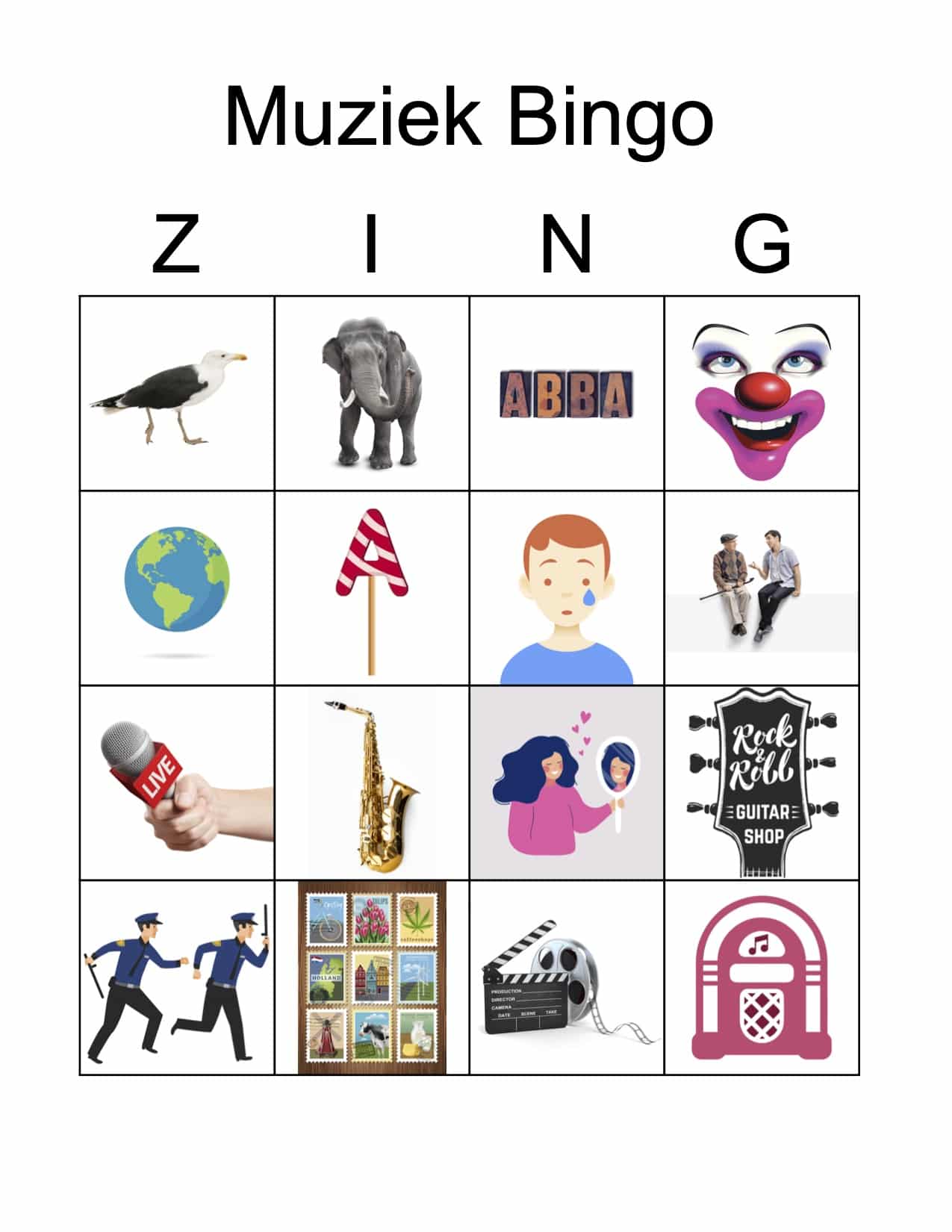 Afbeeldingen Bingo formulier met muziek